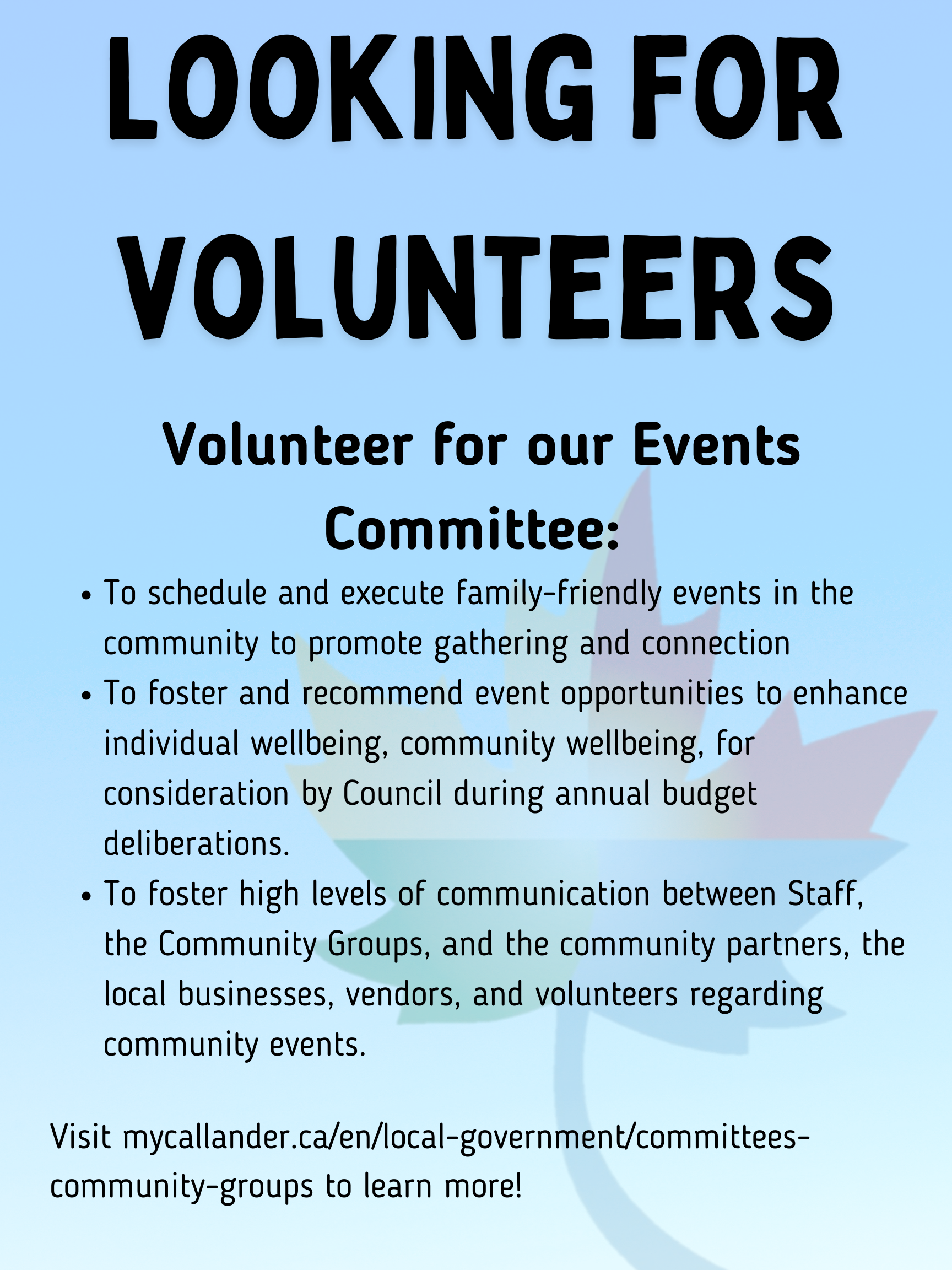 Events Committee Seeking Volunteers!